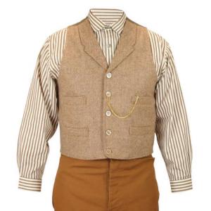  Victorian,Old West,Edwardian Mens Vests Tan,Brown Tweed, Herringbone Work Vests,Tweed Vests |Antique, Vintage, Old Fashioned, Wedding, Theatrical, Reenacting Costume |