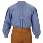  Victorian,Old West,Steampunk, Mens Shirts Blue Cotton Solid Work Shirts,Pioneer Shirts |Antique, Vintage, Old Fashioned, Wedding, Theatrical, Reenacting Costume |