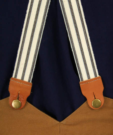 1860s Cotton X-Back Suspenders - Brown and Blue Stripe (Long)