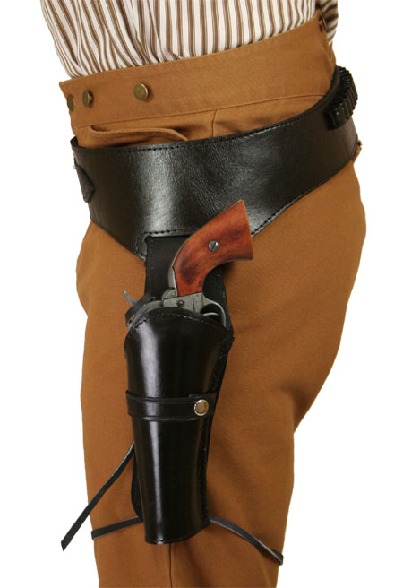 Victorian Mens Black Leather Un-Tooled Gunbelt Holster Combo | Dickens | Downton Abbey | Edwardian || (.44/.45 cal) Western Gun Belt and Holster - LH Draw - Plain Black Leather