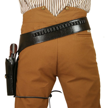 (.38/.357 cal) Western Gun Belt and Holster - LH Draw - Plain Black Leather