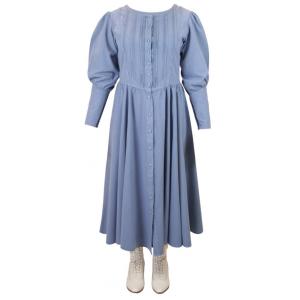  Victorian,Old West,Edwardian Ladies Dresses and Suits Blue Cotton Solid Dresses |Antique, Vintage, Old Fashioned, Wedding, Theatrical, Reenacting Costume |