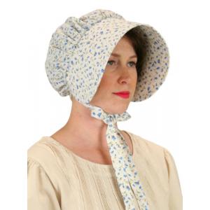  Victorian,Old West Ladies Hats Blue Cotton Floral Bonnets,Matched Separates |Antique, Vintage, Old Fashioned, Wedding, Theatrical, Reenacting Costume |