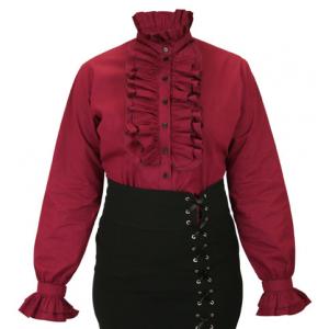  Victorian,Steampunk,Edwardian Ladies Blouses Burgundy,Red Cotton Solid Traditional Fit Blouses,Fancy Blouses,Colorful Blouses |Antique, Vintage, Old Fashioned, Wedding, Theatrical, Reenacting Costume |