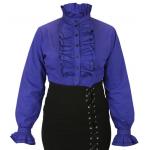  Victorian,Steampunk,Edwardian Ladies Blouses Blue Cotton Solid Traditional Fit Blouses,Fancy Blouses,Colorful Blouses |Antique, Vintage, Old Fashioned, Wedding, Theatrical, Reenacting Costume |