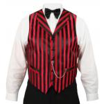  Victorian,Old West,Steampunk, Mens Vests Red,Black Satin,Synthetic,Microfiber Stripe Dress Vests |Antique, Vintage, Old Fashioned, Wedding, Theatrical, Reenacting Costume |