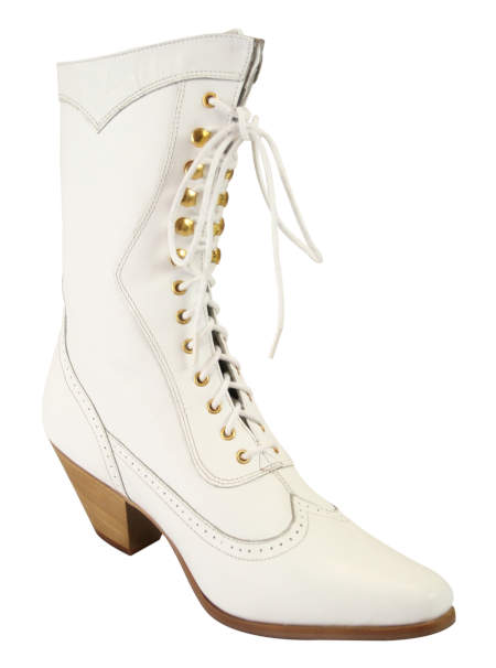 Wedding Ladies White Leather Solid Boots | Formal | Bridal | Prom | Tuxedo || Ladies Leather Victorian Boot - White