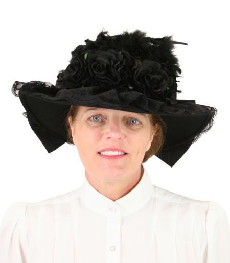 Victorian Ladies Black Wool Felt Touring Hat | Dickens | Downton Abbey | Edwardian || Ladies Victorian Touring Hat - Black