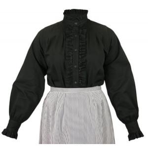  Victorian,Edwardian Ladies Blouses Black Cotton Solid Fitted Blouses |Antique, Vintage, Old Fashioned, Wedding, Theatrical, Reenacting Costume |