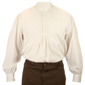  Victorian,Old West,Edwardian Mens Shirts Ivory Cotton Solid Work Shirts,Pioneer Shirts |Antique, Vintage, Old Fashioned, Wedding, Theatrical, Reenacting Costume |