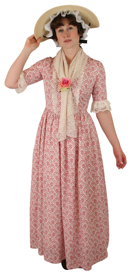 Victorian Ladies Red Cotton Floral Dress | Dickens | Downton Abbey | Edwardian || Amelia Dress - Dusty Rose