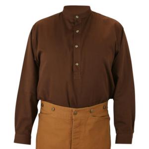  Victorian,Old West,Edwardian Mens Shirts Brown Cotton Solid Work Shirts,Pioneer Shirts,Grandfather Shirts |Antique, Vintage, Old Fashioned, Wedding, Theatrical, Reenacting Costume |