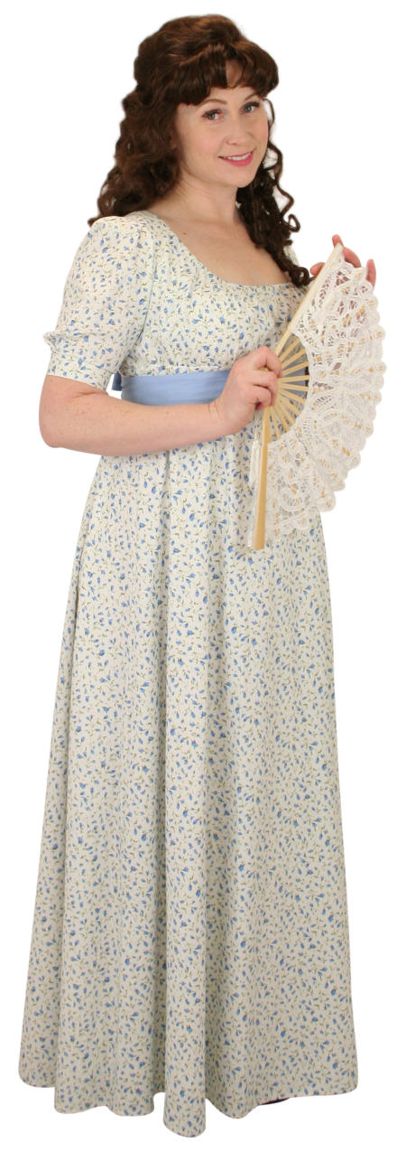 1800s Ladies Blue Cotton Floral Dress | 19th Century | Historical | Period Clothing | Theatrical || Rebecca Regency Dress - Blue Floret