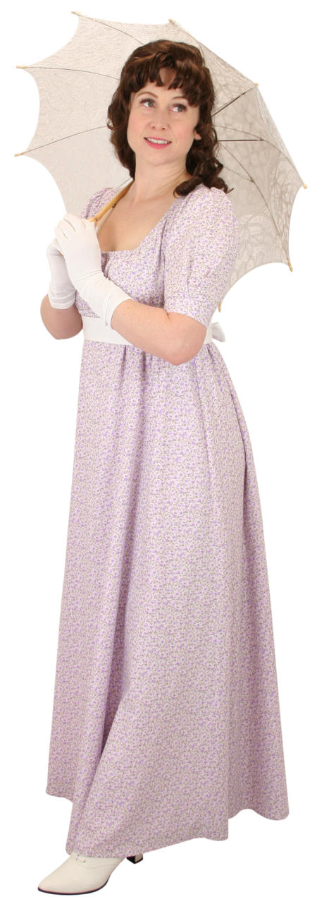 Vintage Ladies Purple Cotton Floral Dress | Romantic | Old Fashioned | Traditional | Classic || Rebecca Regency Dress - Purple Floral