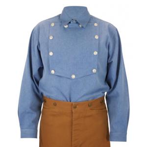  Old West Mens Shirts Blue Cotton Solid Bib Shirts,Work Shirts |Antique, Vintage, Old Fashioned, Wedding, Theatrical, Reenacting Costume |