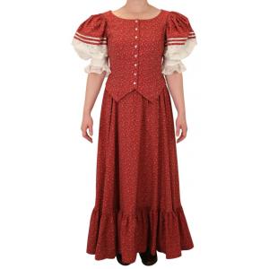  Victorian,Old West Ladies Dresses and Suits Red Cotton Floral Suits |Antique, Vintage, Old Fashioned, Wedding, Theatrical, Reenacting Costume |