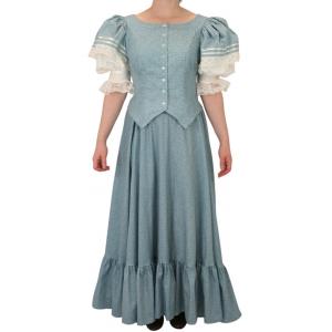  Victorian,Old West Ladies Dresses and Suits Blue Cotton Floral Suits |Antique, Vintage, Old Fashioned, Wedding, Theatrical, Reenacting Costume |