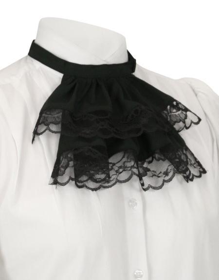 Victorian Wide Lace Jabot - Black