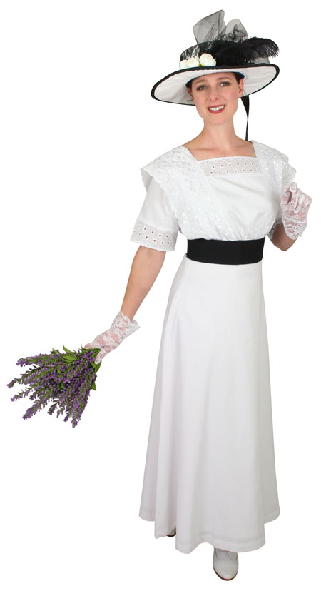 Wedding Ladies White Cotton,Lace Solid,Lacy Dress | Formal | Bridal | Prom | Tuxedo || Cora Edwardian Dress - White