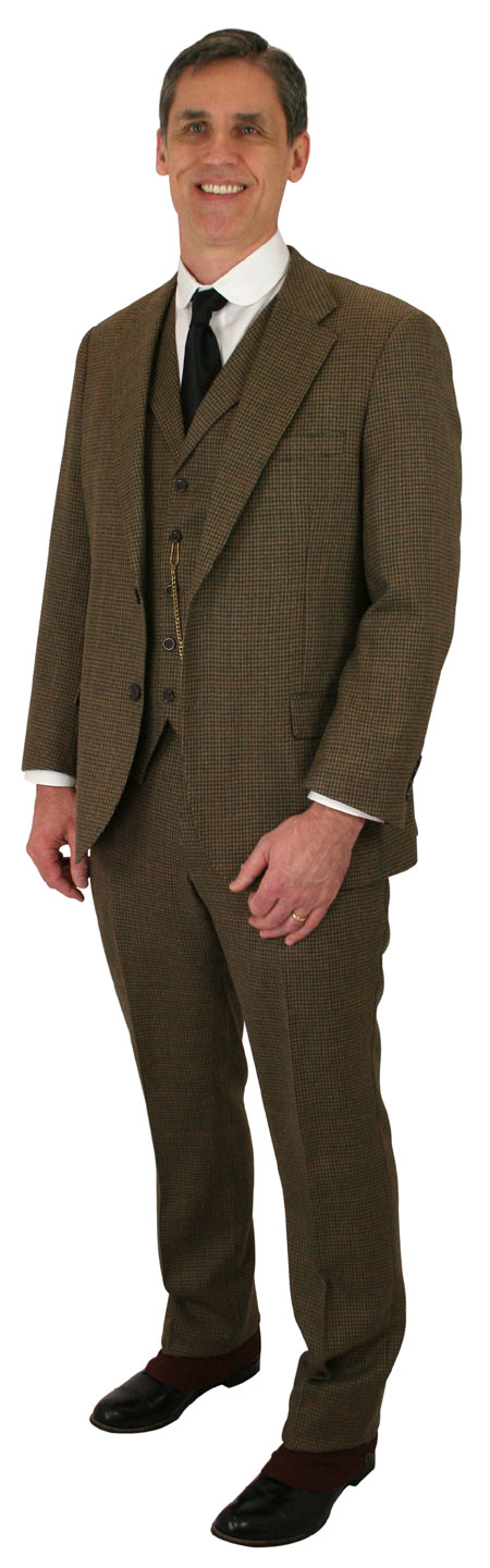 Wedding Mens Brown Wool,Tweed Houndstooth Suit | Formal | Bridal | Prom | Tuxedo || Atherton Suit - Brown Wool Houndstooth