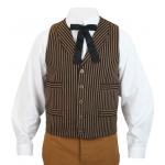  Victorian,Old West, Mens Vests Brown Cotton Stripe Work Vests,Matched Separates |Antique, Vintage, Old Fashioned, Wedding, Theatrical, Reenacting Costume |