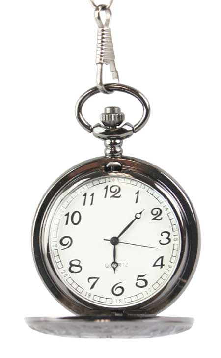 Black Pearl Inscribed Window Pocket Watch with Chain