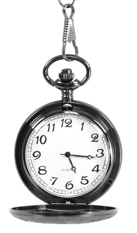 Black Pearl Inscribed Window Pocket Watch with Chain