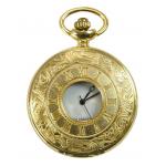 Gold Plated Inscribed Window Pocket Watch with Chain