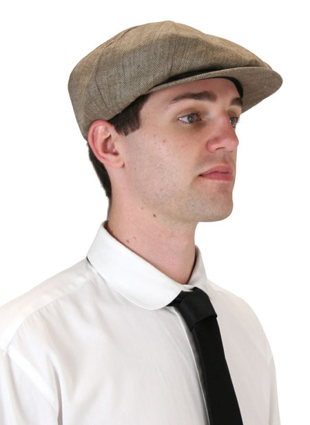 Vintage Mens Brown Linen Cap | Romantic | Old Fashioned | Traditional | Classic || Linen Applejack Cap - Brown Herringbone