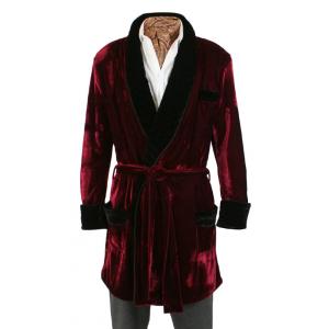  Victorian,Edwardian Mens Coats Burgundy,Red Velvet,Synthetic Solid Smoking Robes |Antique, Vintage, Old Fashioned, Wedding, Theatrical, Reenacting Costume | Vintage Smoking