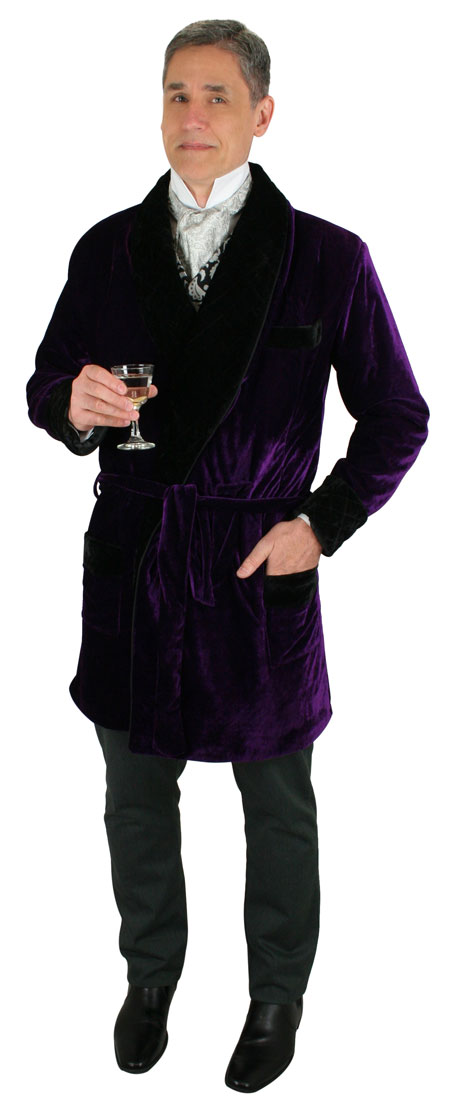 1800s Mens Purple Solid Shawl Collar Smoking Robe | 19th Century | Historical | Period Clothing | Theatrical || Vintage Smoking Robe - Purple Velvet