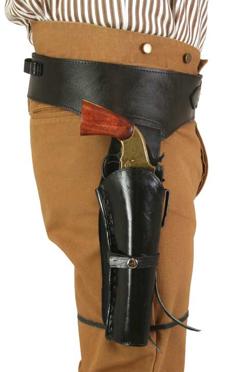 Victorian Mens Black Leather Un-Tooled Gunbelt Holster Combo | Dickens | Downton Abbey | Edwardian || (.38/.357 cal) Western Gun Belt and Holster - RH Draw (Long Barrel) - Plain Black Leather