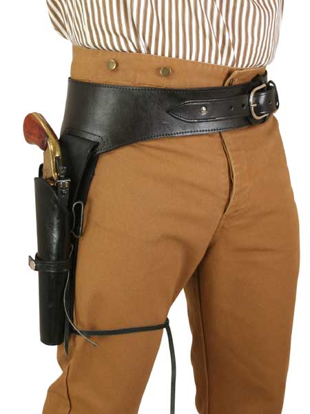 (.38/.357 cal) Western Gun Belt and Holster - RH Draw (Long Barrel) - Plain Black Leather