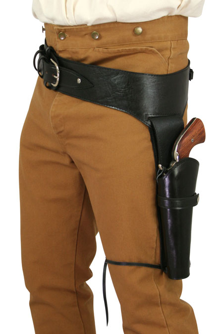 (.44/.45 cal) Western Gun Belt and Holster - LH Draw (Long Barrel) - Plain Black Leather