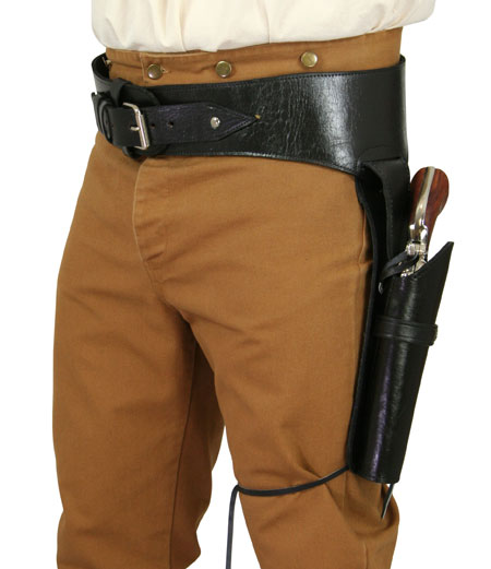 (.38/.357 cal) Western Gun Belt and Holster - LH Draw (Long Barrel) - Plain Black Leather