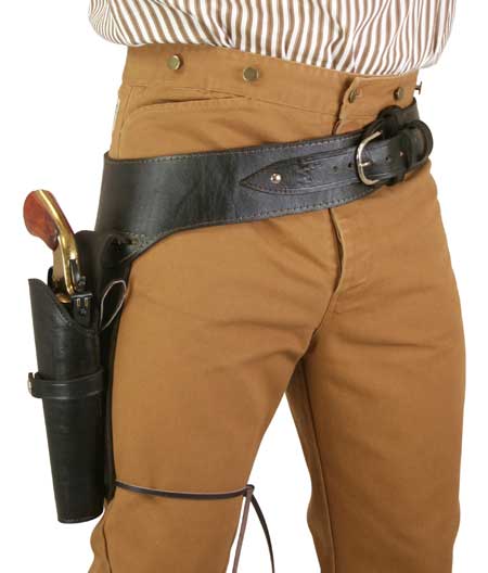 (.38/.357 cal) Western Gun Belt and Holster - RH Draw (Long Barrel) - Plain Brown Leather