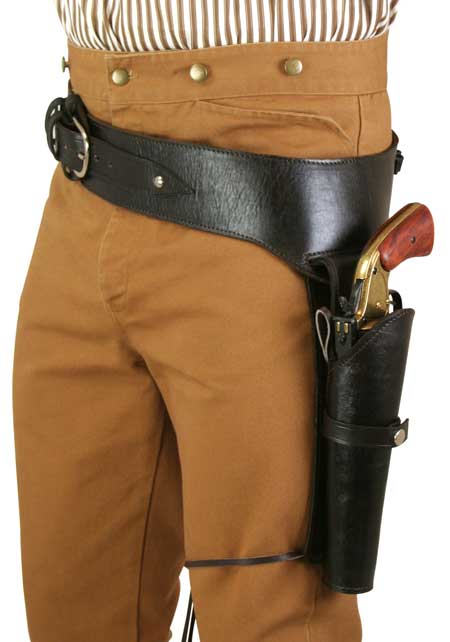 (.44/.45 cal) Western Gun Belt and Holster -LH Draw (Long Barrel) - Plain Brown Leather