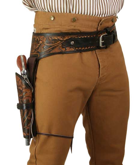 (.38/.357 cal) Western Gun Belt and Holster - RH Draw (Long Barrel) - Two-Tone Brown Leather