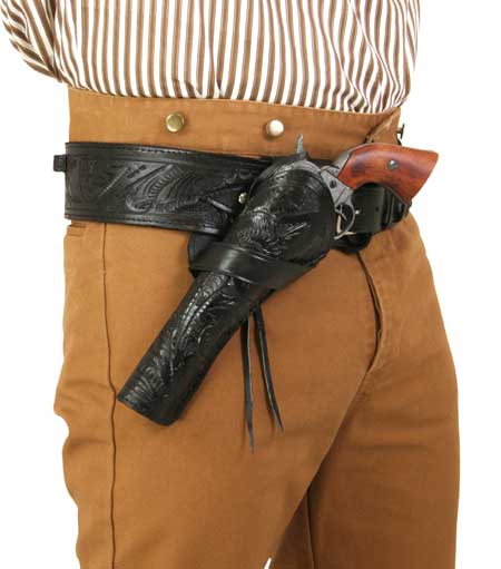 Western Holster - LH Cross-Draw (Long Barrel) - Black Tooled Leather