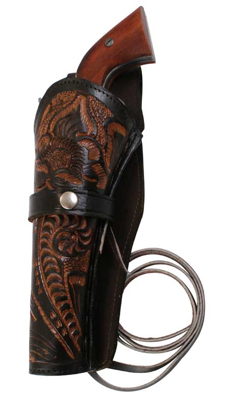 Western Holster - LH Draw (Long Barrel) - Two-Tone Brown Tooled Leather