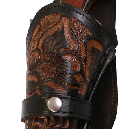 Western Holster - LH Draw (Long Barrel) - Two-Tone Brown Tooled Leather