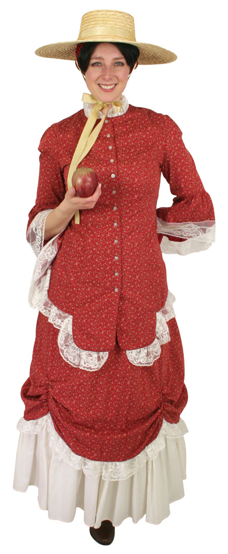 Vintage Ladies Red Cotton Floral Dress | Romantic | Old Fashioned | Traditional | Classic || Lucille Walking Suit - Red Calico