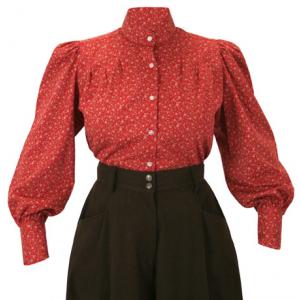  Victorian,Old West Ladies Blouses Red Cotton Floral,Calico Traditional Fit Blouses,Colorful Blouses |Antique, Vintage, Old Fashioned, Wedding, Theatrical, Reenacting Costume |