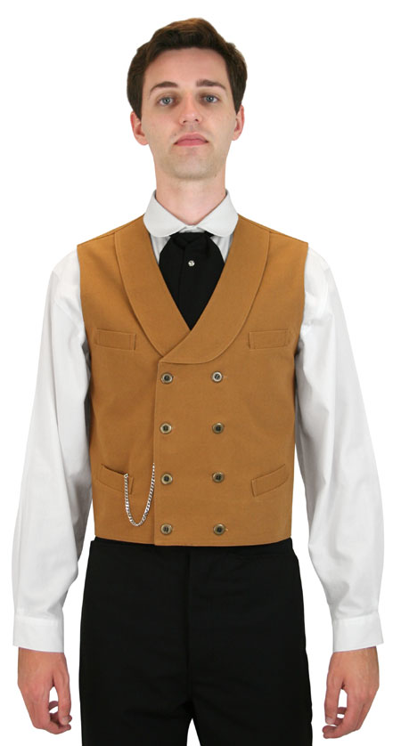 Wedding Mens Brown Cotton Solid Shawl Collar Work Vest | Formal | Bridal | Prom | Tuxedo || Canvas Double Breasted Vest - Brown