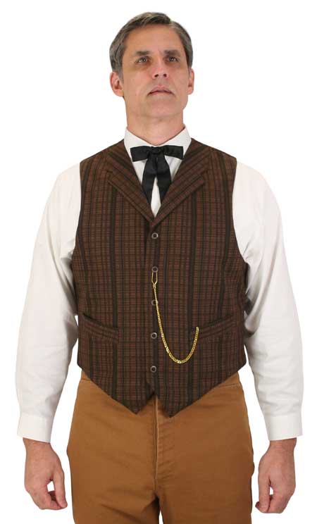 Wedding Mens Brown Cotton Stripe Notch Collar Work Vest | Formal | Bridal | Prom | Tuxedo || Bailey Vest - Walnut