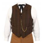  Victorian,Old West Mens Vests Brown Cotton Stripe Work Vests |Antique, Vintage, Old Fashioned, Wedding, Theatrical, Reenacting Costume |