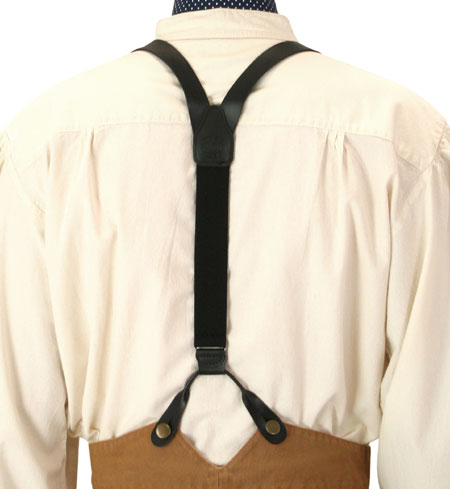 Leather Buckle Suspenders - Black (Short)