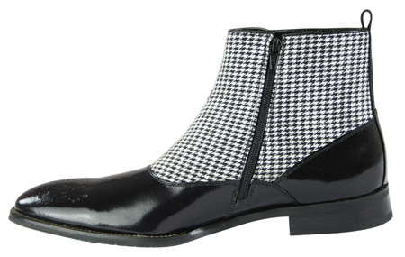 Langdon Houndstooth Boot - Black Leather
