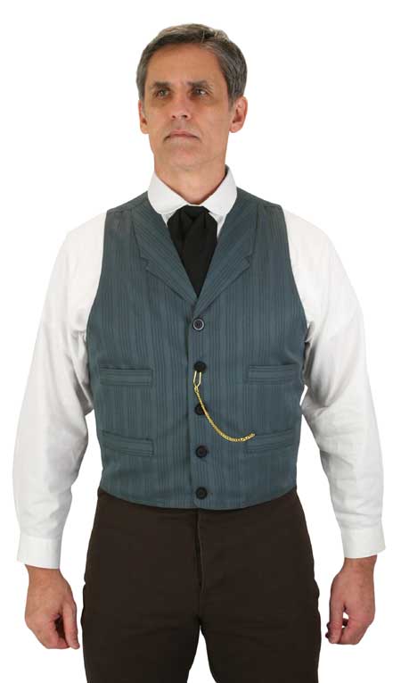 Victorian Mens Blue Cotton Blend Stripe Notch Collar Dress Vest | Dickens | Downton Abbey | Edwardian || Jordan Vest - Blue Stripe