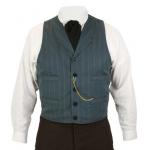  Victorian,Old West, Mens Vests Blue Cotton Blend Stripe Dress Vests |Antique, Vintage, Old Fashioned, Wedding, Theatrical, Reenacting Costume |